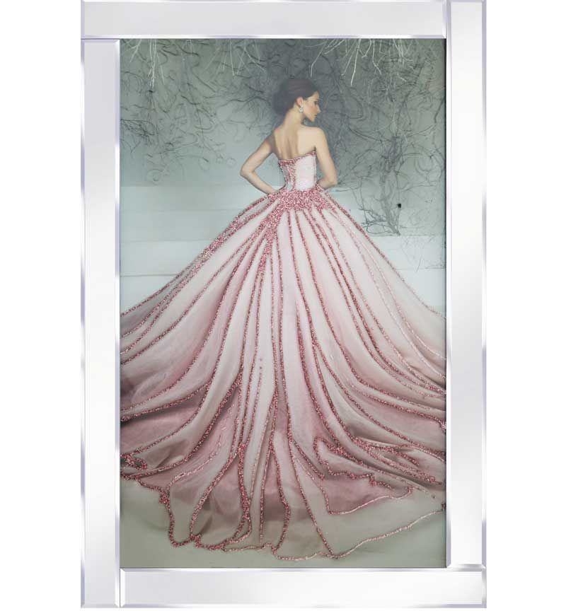 Mirror Framed Sparkle Art "Glamour Lady Pink Dress" 100cm x 60cm