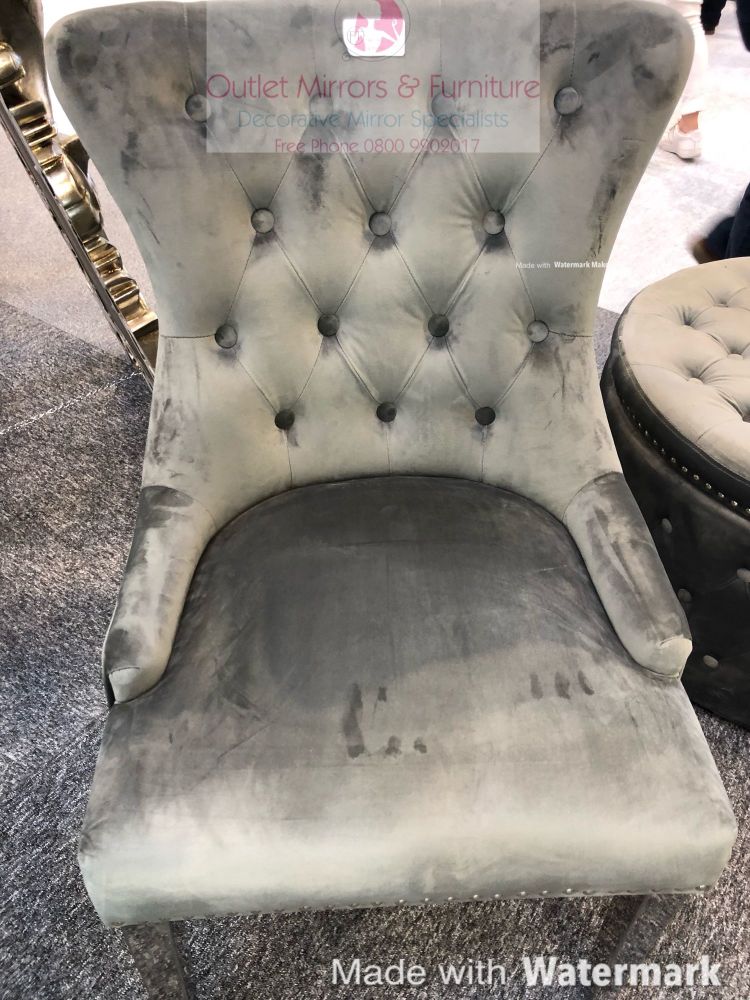 Knocker Back Light Grey Velvet Dining Chair with chrome leg