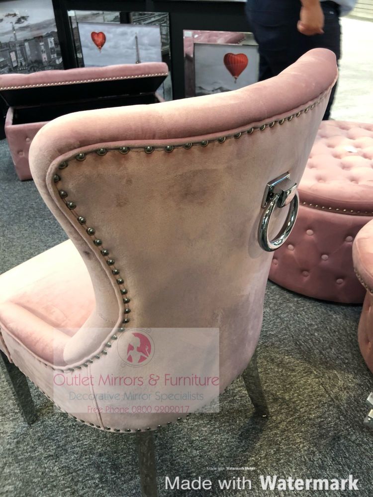 Luxury Knocker Back Pink Velvet Dining Chair with chrome leg