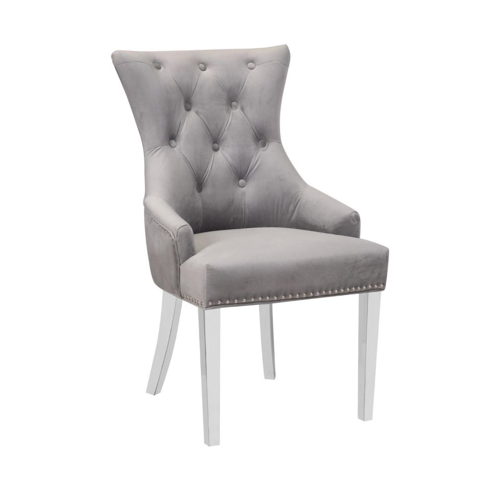 Luxury Knocker Back Light Grey Velvet Dining Chair with chrome leg