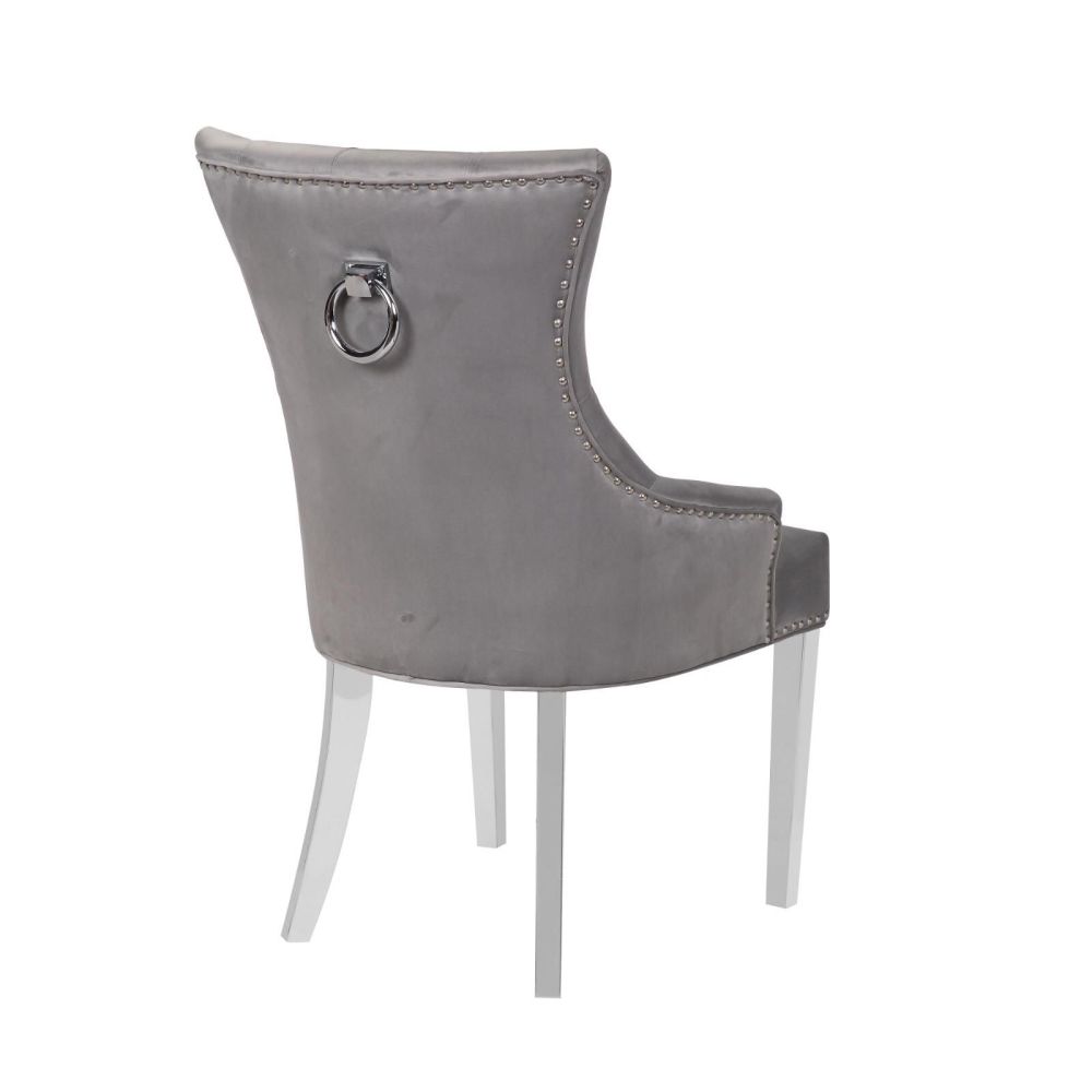 Knocker Back Light Grey Velvet Dining Chair with chrome leg
