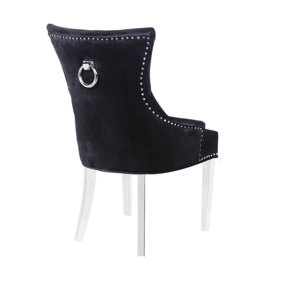 Knocker Back Black Velvet Dining Chair with chrome leg
