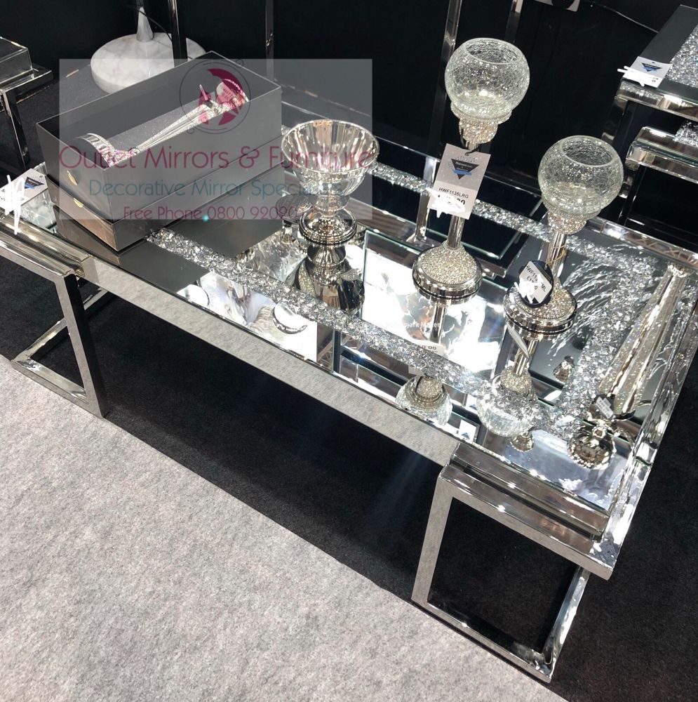 * New Diamond Crush Crystal Sparkle Coffee Table with Silver Chrome base frame 