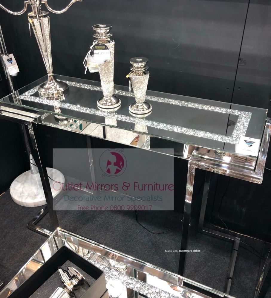 * New Diamond Crush Crystal Sparkle Console Table with Silver Chrome base f