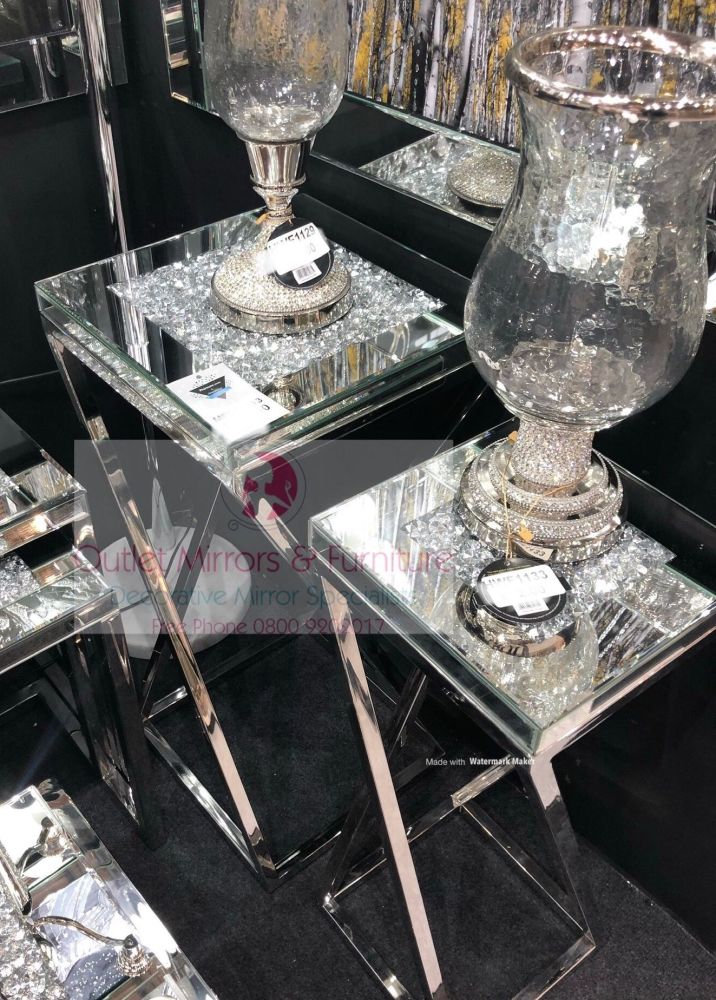 * New Diamond Crush Crystal Sparkle Large & Medium Lamp Tables with Silver Chrome base frame