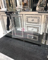 * Diamond Crush Sparkle Pillar Mirrored Sideboard 2 Door 3 draw 