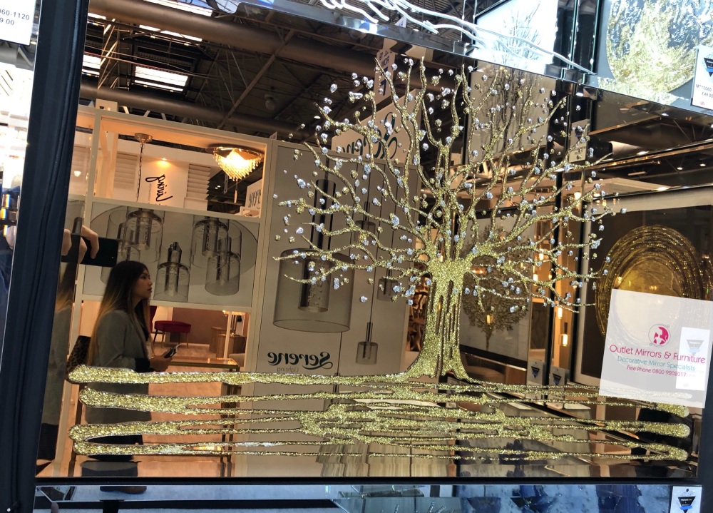 Glitter Tree in Gold on a Rose Gold / Copper Bevelled Mirror 100cm x 60cm 