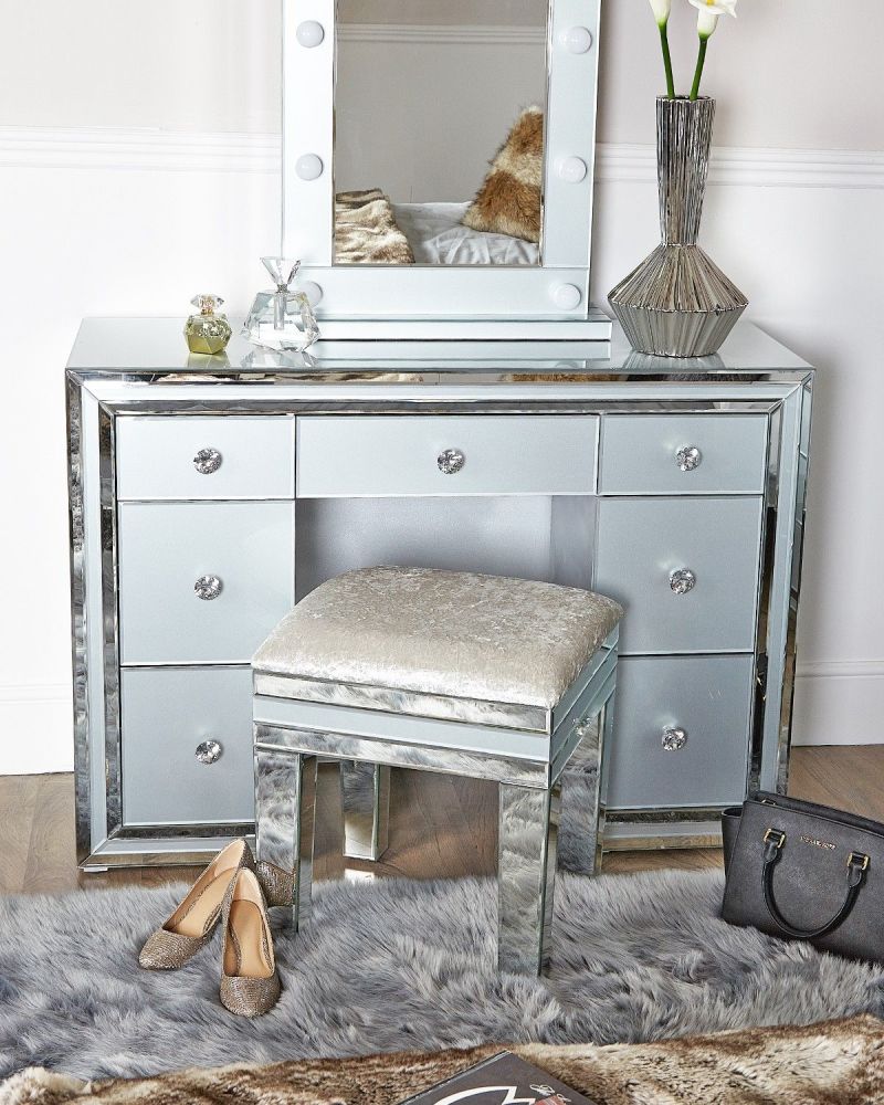 Atlanta Mirrored Grey 7 Draw Dressing Table
