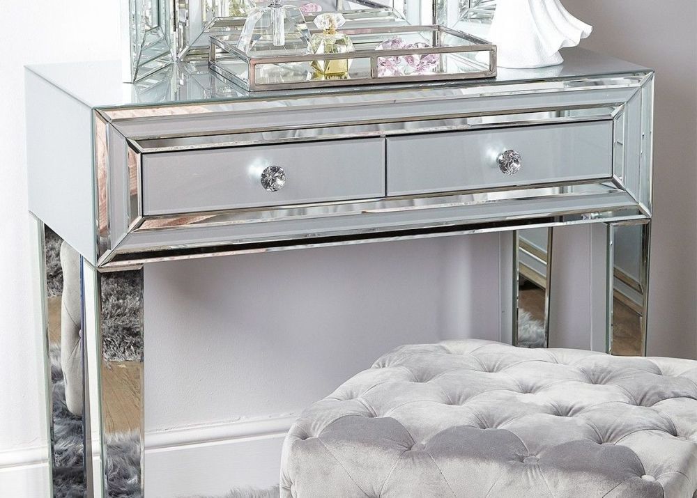 Mirrored Grey 2 Draw Console Table