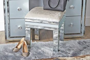 Mirrored Grey Stool (champagne velvet fabric)