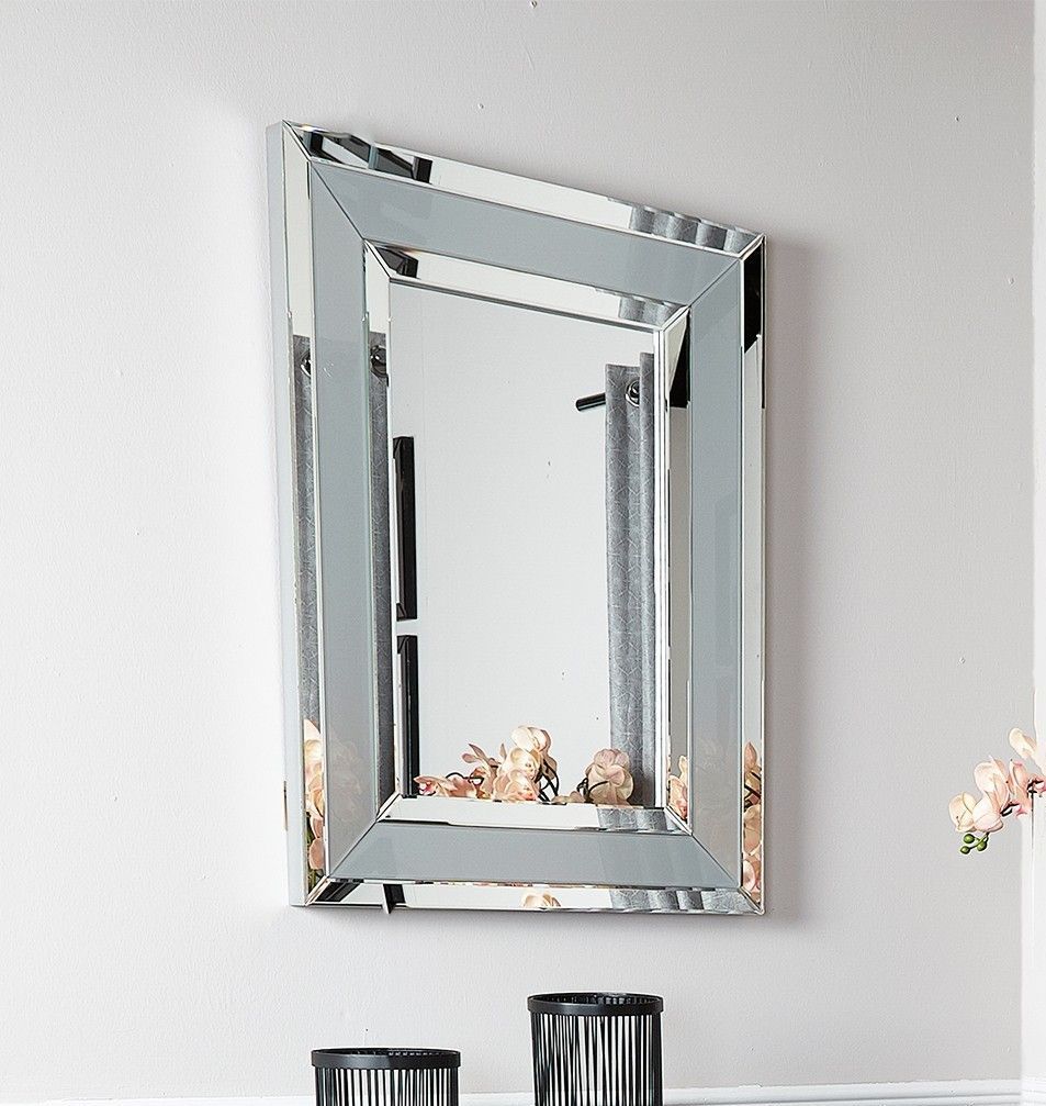 Rectangular Mirrored Grey Wall Mirror 102cm x 76cm 