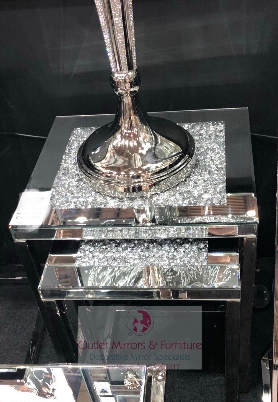* New Diamond Crush Crystal Sparkle Nesting Tables with Silver Chrome base 