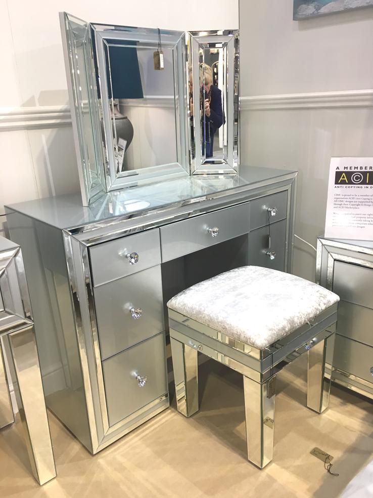 Atlanta Mirrored Grey 7 Draw Dressing Table