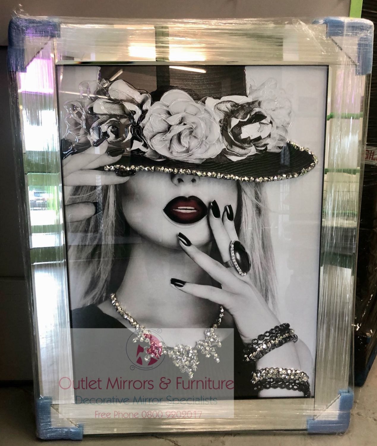 "Modern Lady 2" Sparkle Wall Art in a Mirror Frame