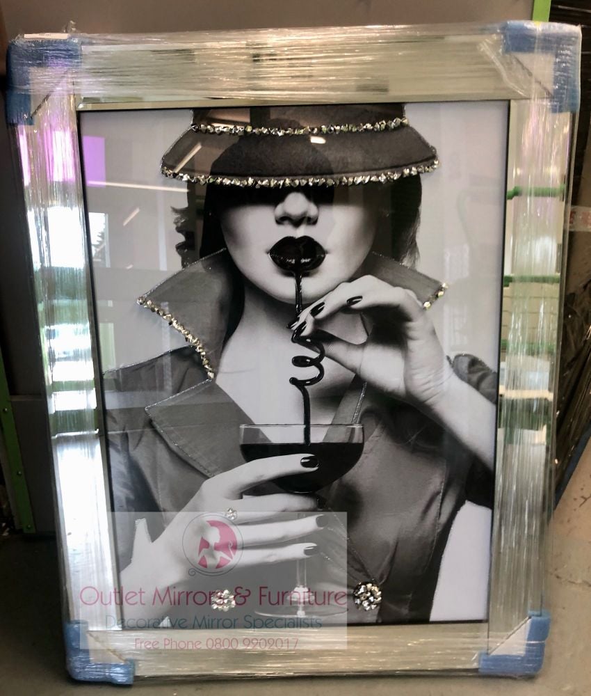 "Modern Lady 5 " Sparkle Wall Art in mirrored frame Frame  in stock for a quick delivery