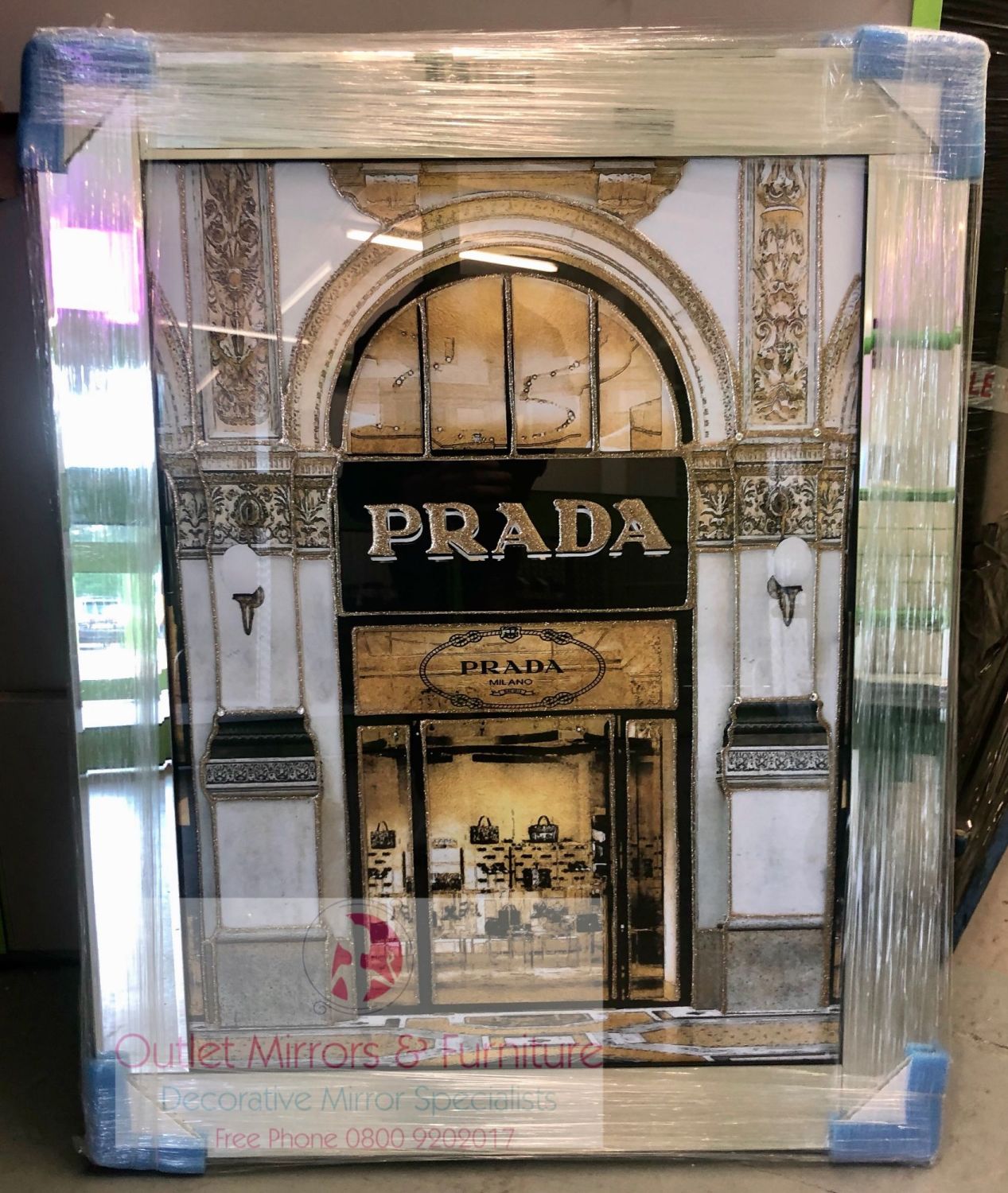 Prada shop Front with Silver Background - Wall Art - White