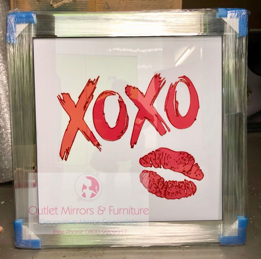Mirror framed Sparkle Glitter Art "xoxo Lips" 