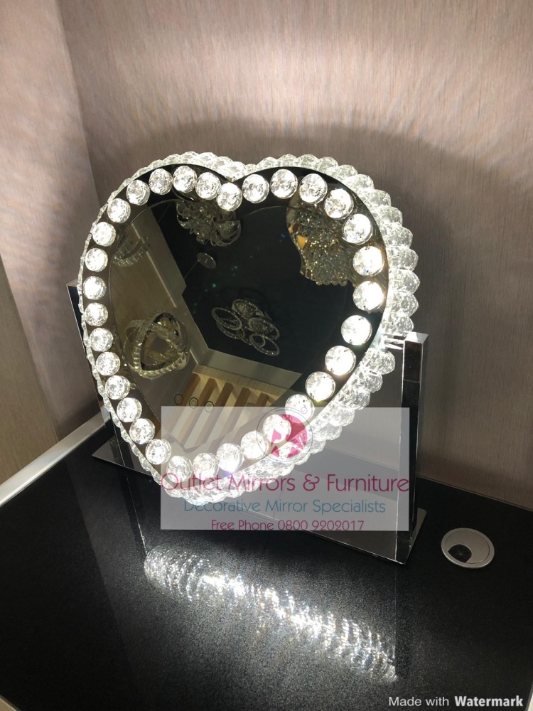 * New LED Crystal Heart Shaped Make Up Mirror 49cm  x 13cm x 46cm in stock