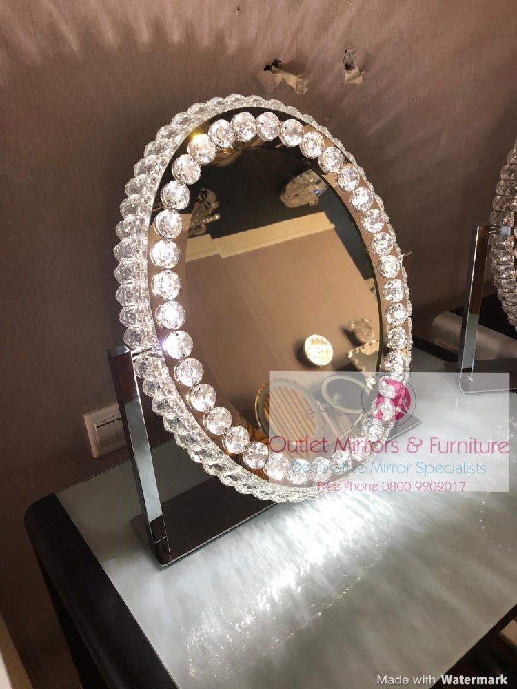 * New LED Crystal Oval Make Up Mirror 62cm x 13cm x 55cm 