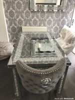 * Diamond Crush Sparkle Mirrored Dining Table 150cm x 90cm with 4 Button Back Lion Knocker Chairs