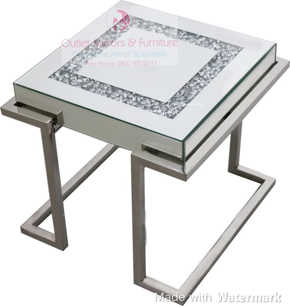 * New Diamond Crush Crystal Sparkle Lamp Table with Silver Chrome base frame