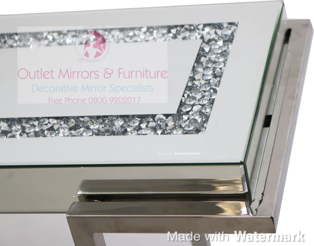 * New Diamond Crush Crystal Sparkle Lamp Table with Silver Chrome base frame