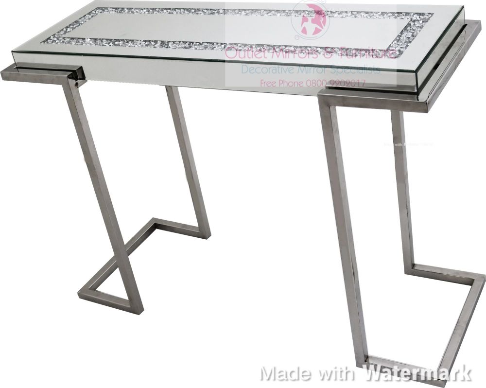 * New Diamond Crush Crystal Sparkle Console Table with Silver Chrome base frame