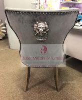 Lion Knocker Back Dining Chair in Grey with Chrome Leg
