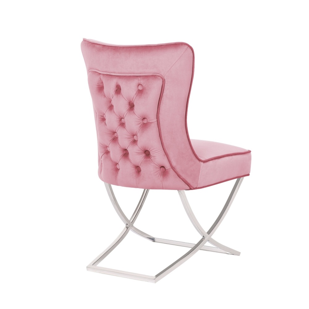 Button Back  Dining Chair in Blush Pink with Chrome twist  Leg