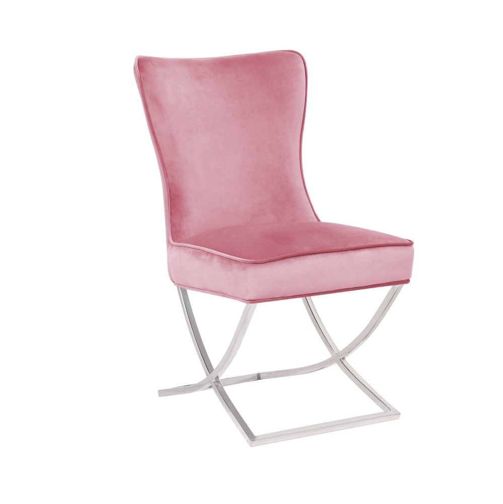 Button Back  Dining Chair in Blush Pink with Chrome twist  Leg