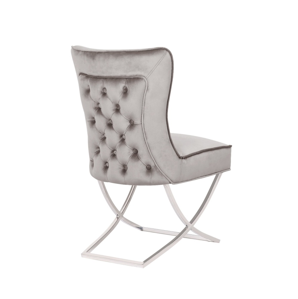 Button Back  Dining Chair in Grey with Chrome twist  Leg