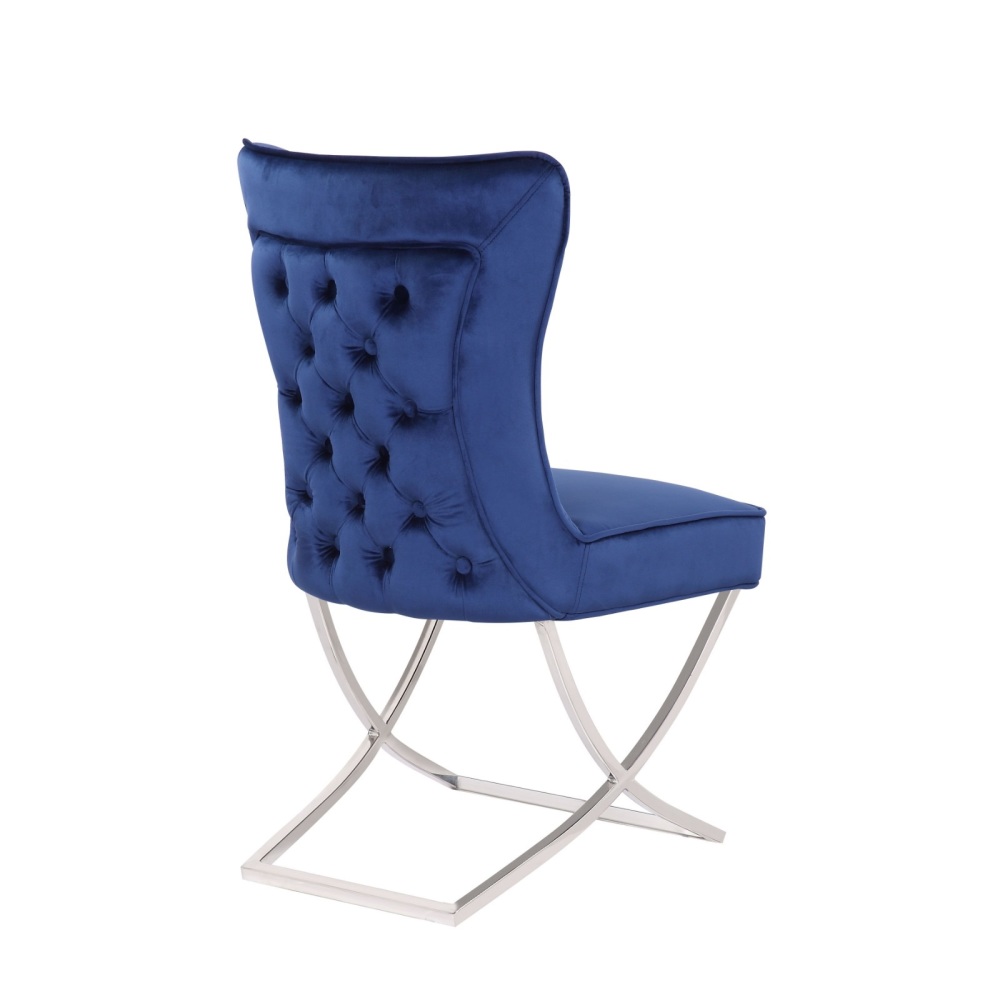 Button Back  Dining Chair in Royal Blue with Chrome twist  Leg