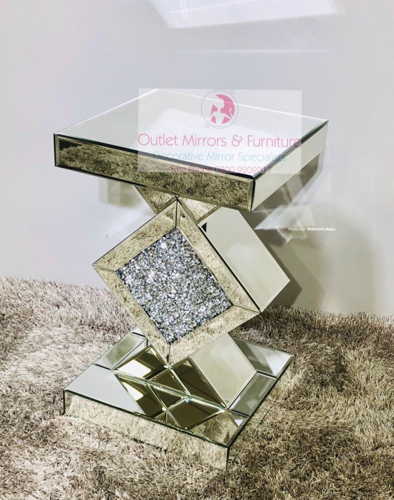 * Diamond Crush Sparkle Crystal Mirrored Diamond Centre Lamp Table small