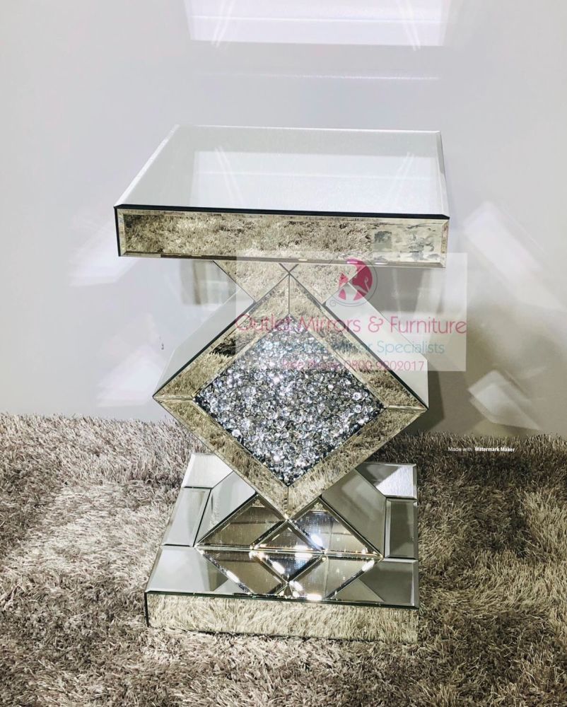 * Diamond Crush Sparkle Crystal Mirrored Diamond Centre Lamp Table