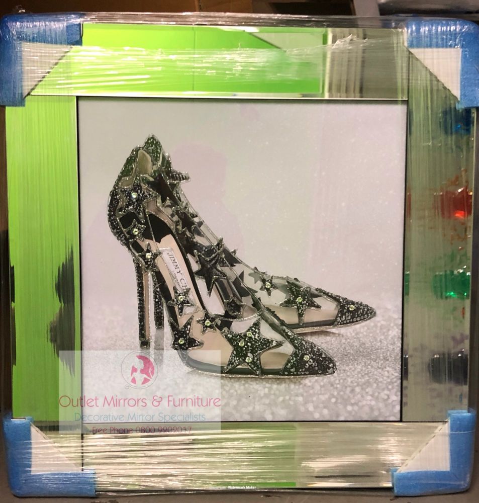 Mirror framed "Sparkle Shoes" Wall Art in a mirror frame in stock for a fast delivery