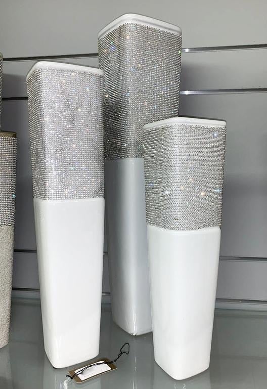 Sparkle mirrored vase silver and white small 40cm high
