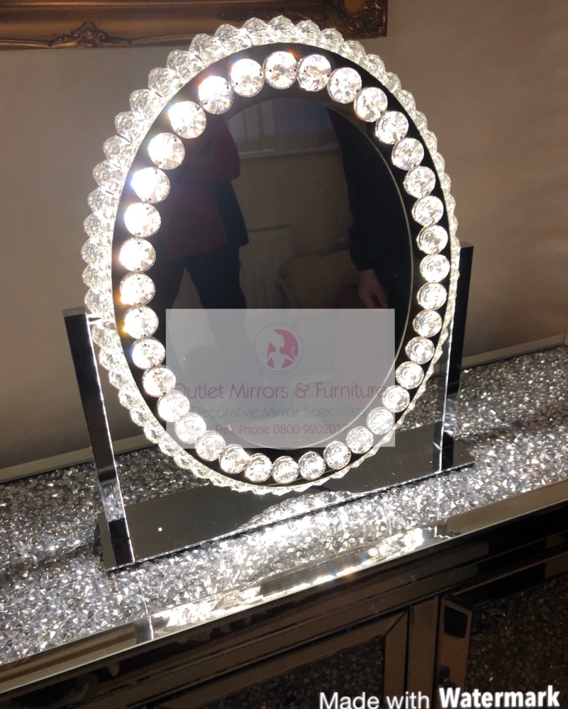 * New LED Crystal Oval Make Up Mirror 49cm  x 13cm x 46cm in stock