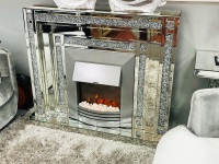 *New Diamond Crush Sparkle Double Band Mirrored fire surround with electric fire 