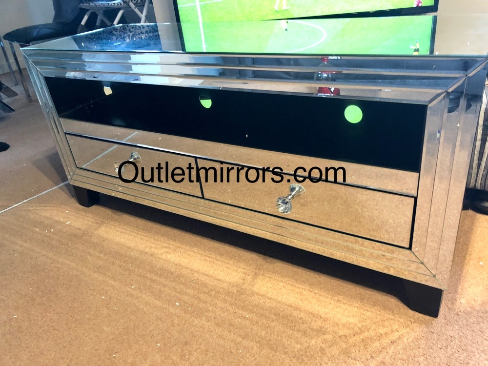 * Silver Mirrored 2 Draw TV Entertainment Unit 120cm in stock special offer