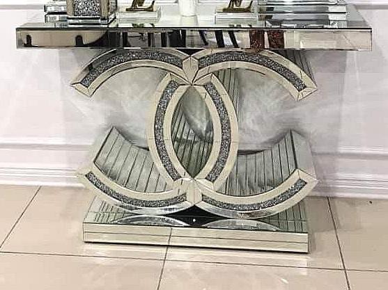Diamond Crush Crystal Sparkle Large, Large Mirrored Console Table