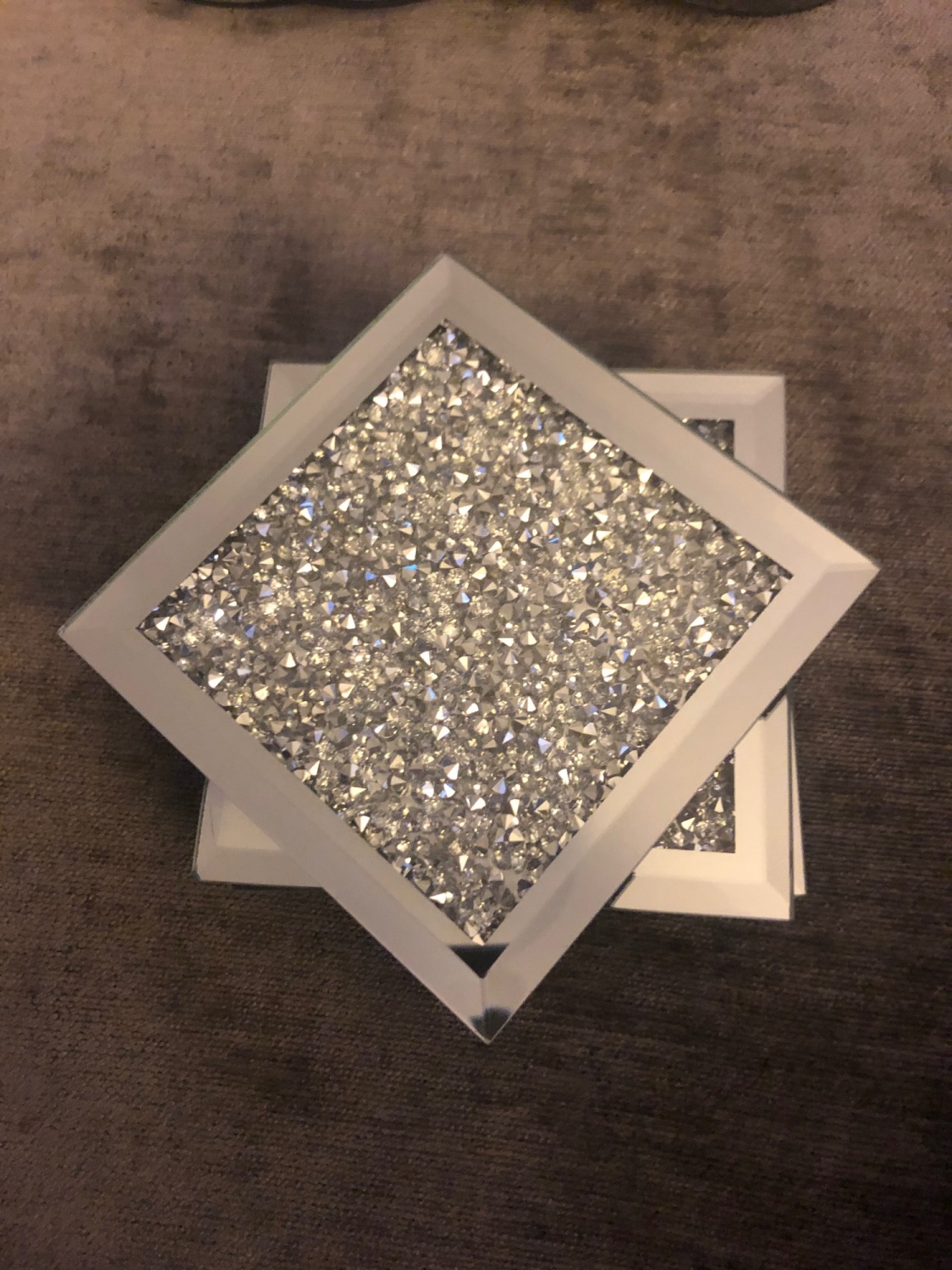 Set Of 4 WHITE Crushed Crystal Mirror Sparkling Diamond Filled Glass Coaster 