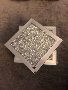 Crushed Crystal Coasters Sparkle Diamond Glitter Mirrored Set 4 Square