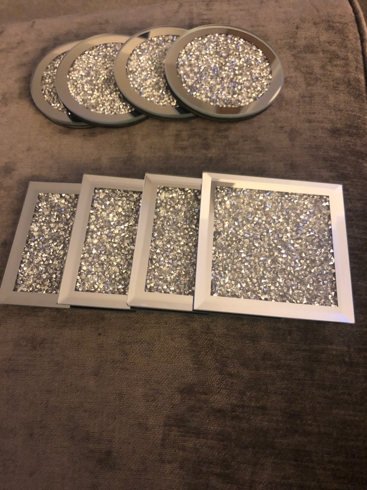 Crush Diamond Sparkle Mirrored Square Coasters set of 4 