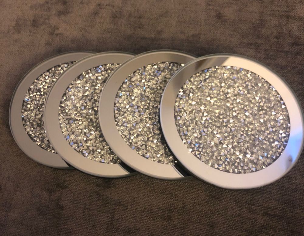 Crush Diamond Sparkle Mirrored Round Coasters set of 4