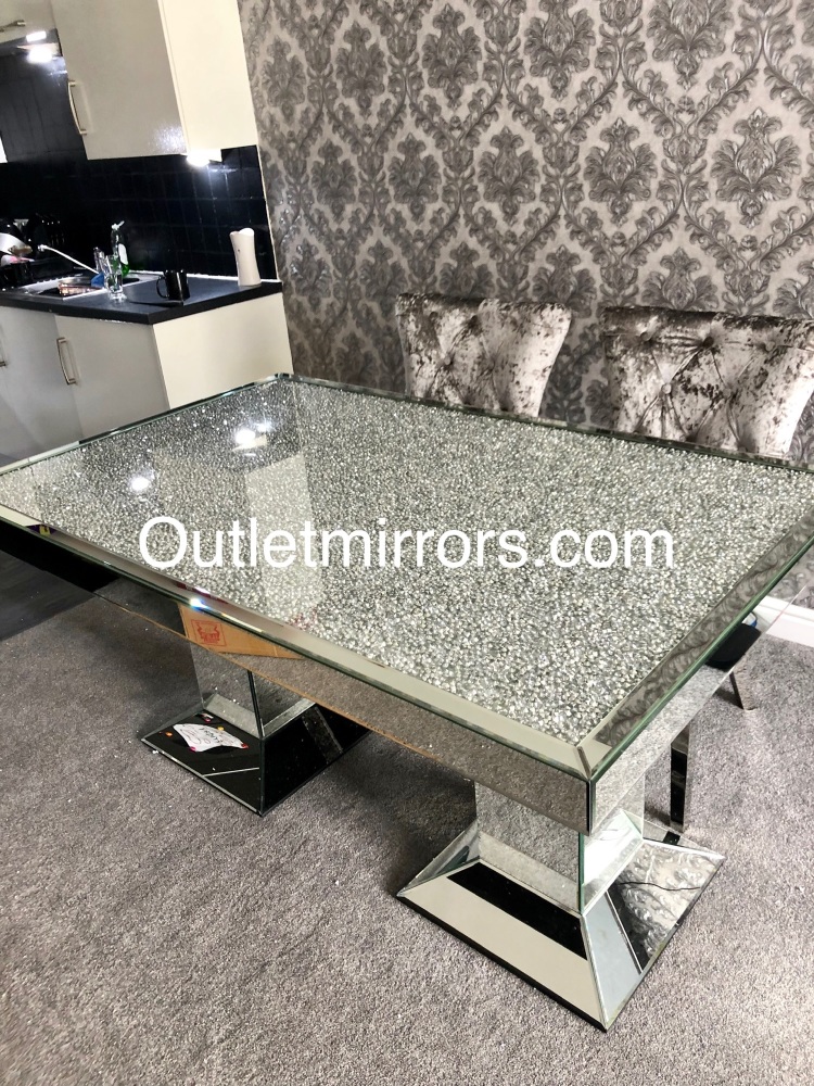 Diamond Crush Sparkle Mirrored Square Dining Table Elegance