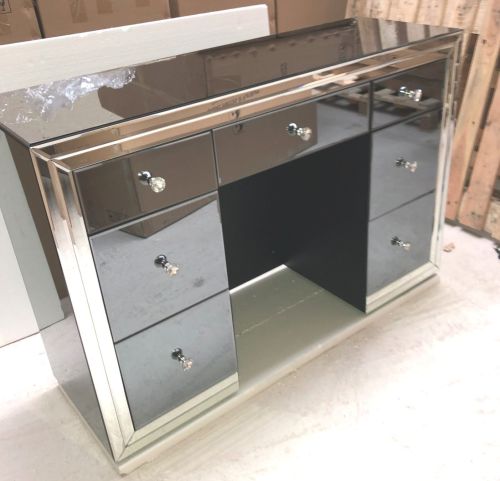 *Atlanta Smoked Grey & Mirrored 7 Draw Dressing Table with matching Stool