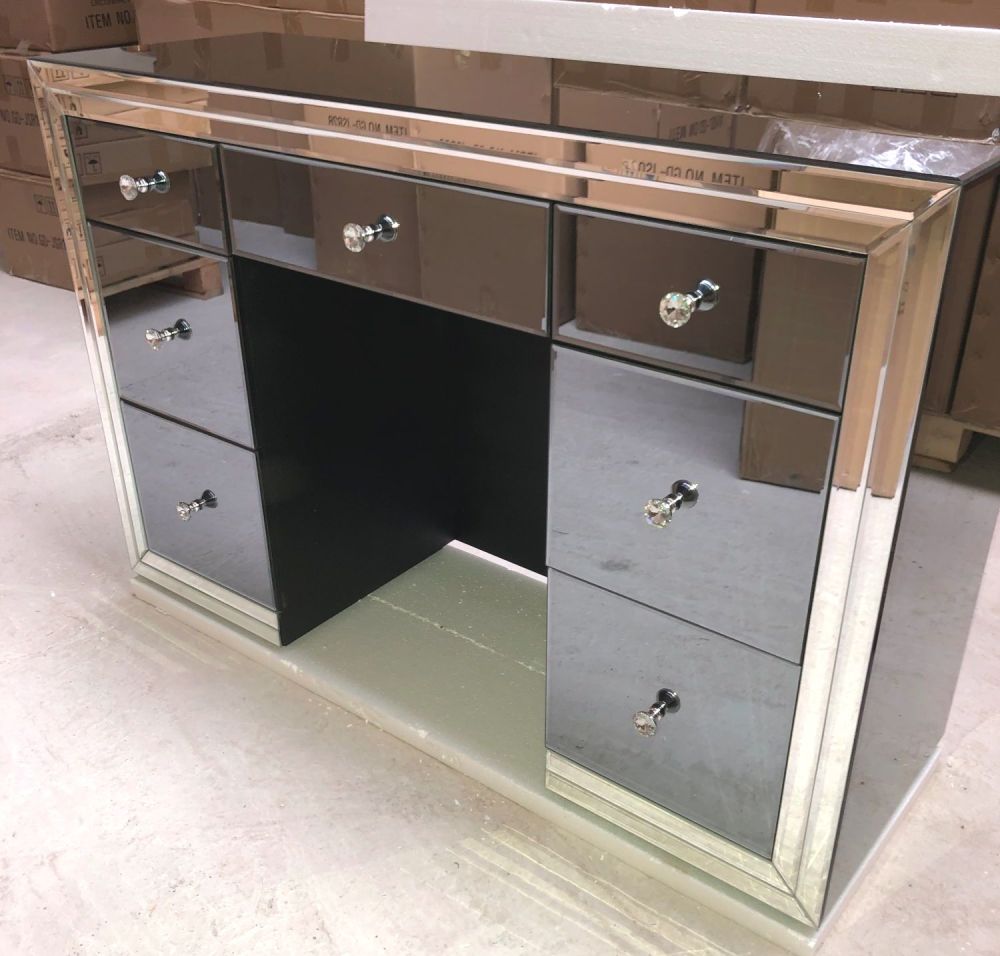*Atlanta Smoked Grey  & Mirrored 7 Drawer Dressing Table