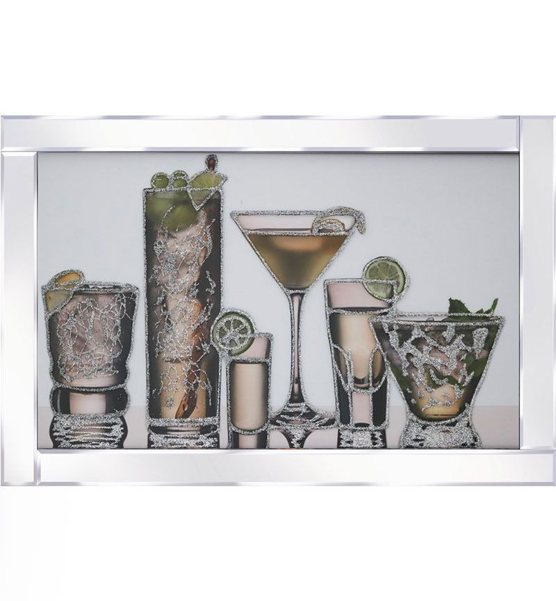 Mirror framed art print " Cocktails Galore" 100cm x 60cm 