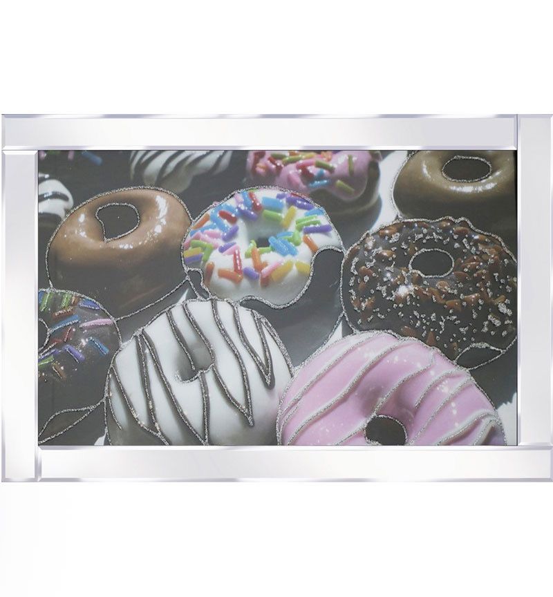Mirror framed art print " Colourful Donuts" 100cm x 60cm 
