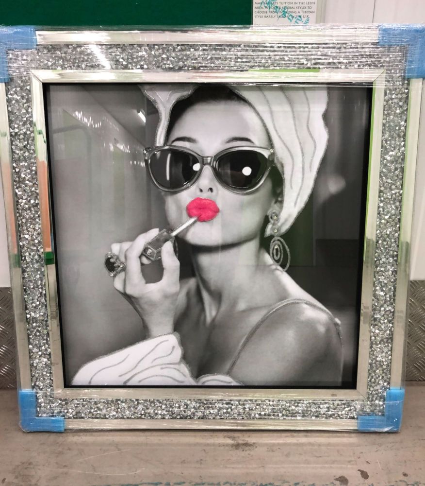  " Glamour Lady " Wall Art in a diamond crush frame 90cm x 90cm